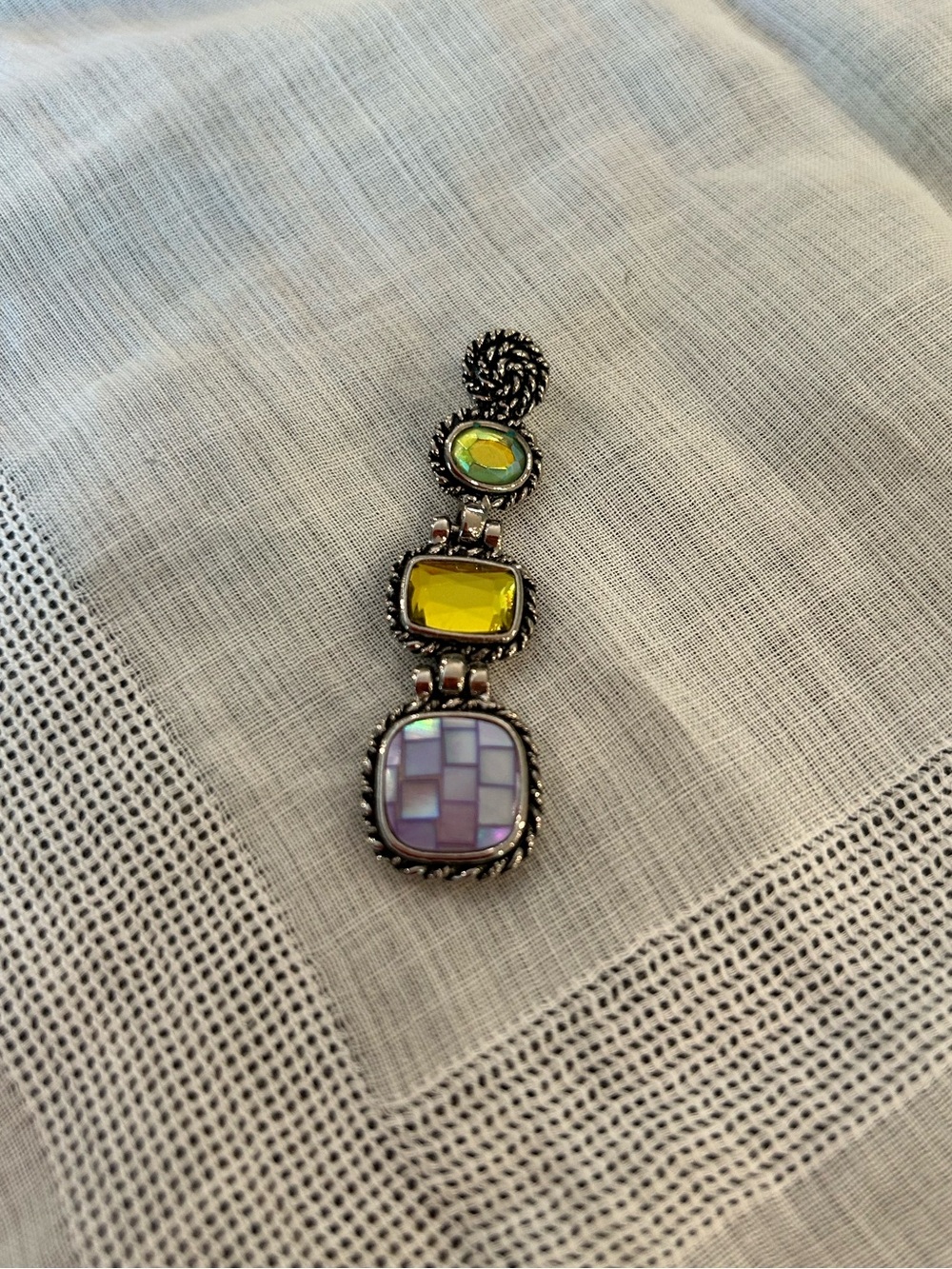 Lia Sophia Silver-Tone Drop Pendant with Multiple Iridescent Stones 💎
